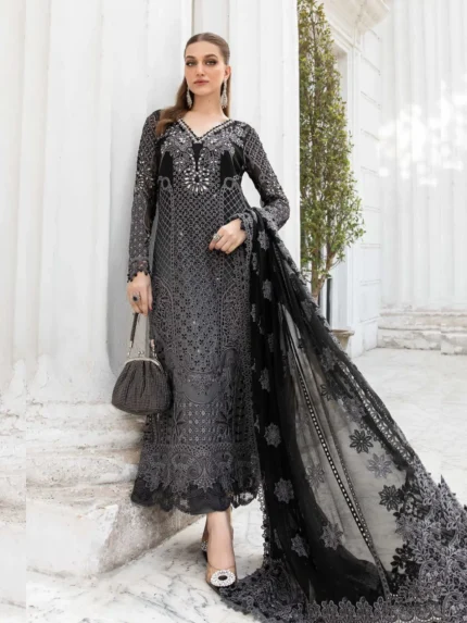 MARIA B Grey Black Bridal Chiffon