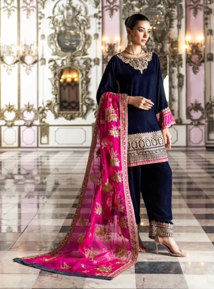 ZAINAB CHOTTANI VELVET BLUE COLOUR HIT CODE